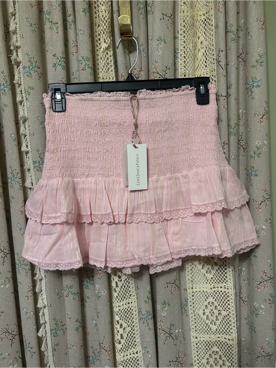 LoveShackFancy Dresses & Skirts - LoveShackFancy Ollyn Pink Shimmer Smocked Tiered Mini Skirt NWT Large